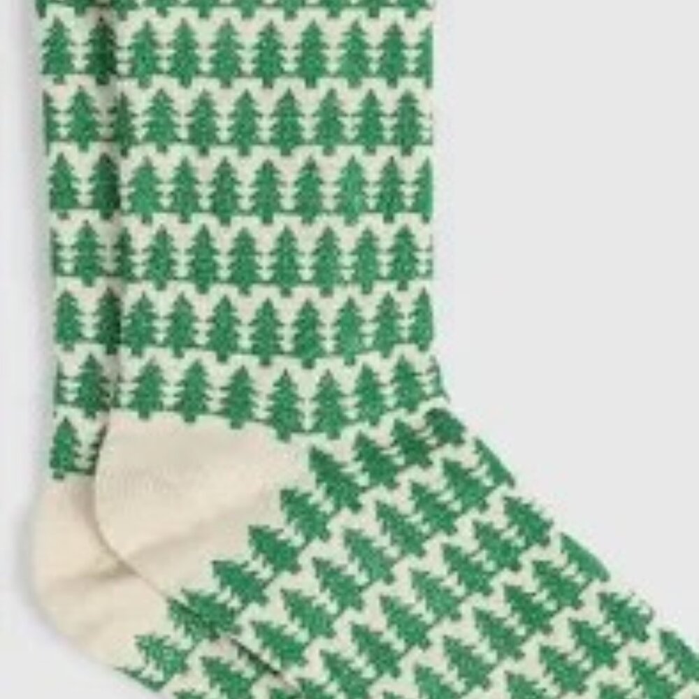 Maurices Green and Cream Tree Pattern Crew Socks